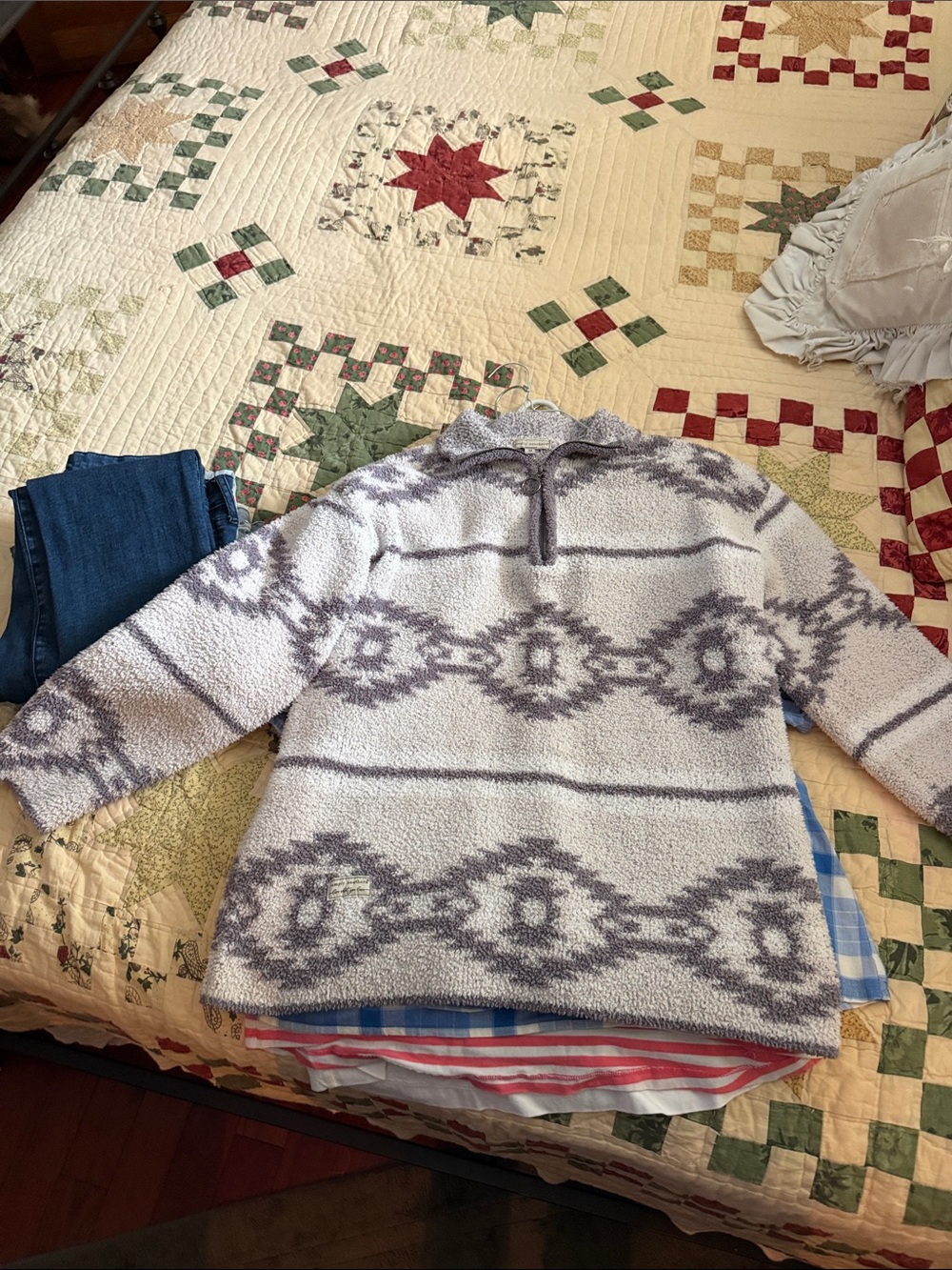 Simply Southern Cream & Gray Aztec Sherpa Pullover